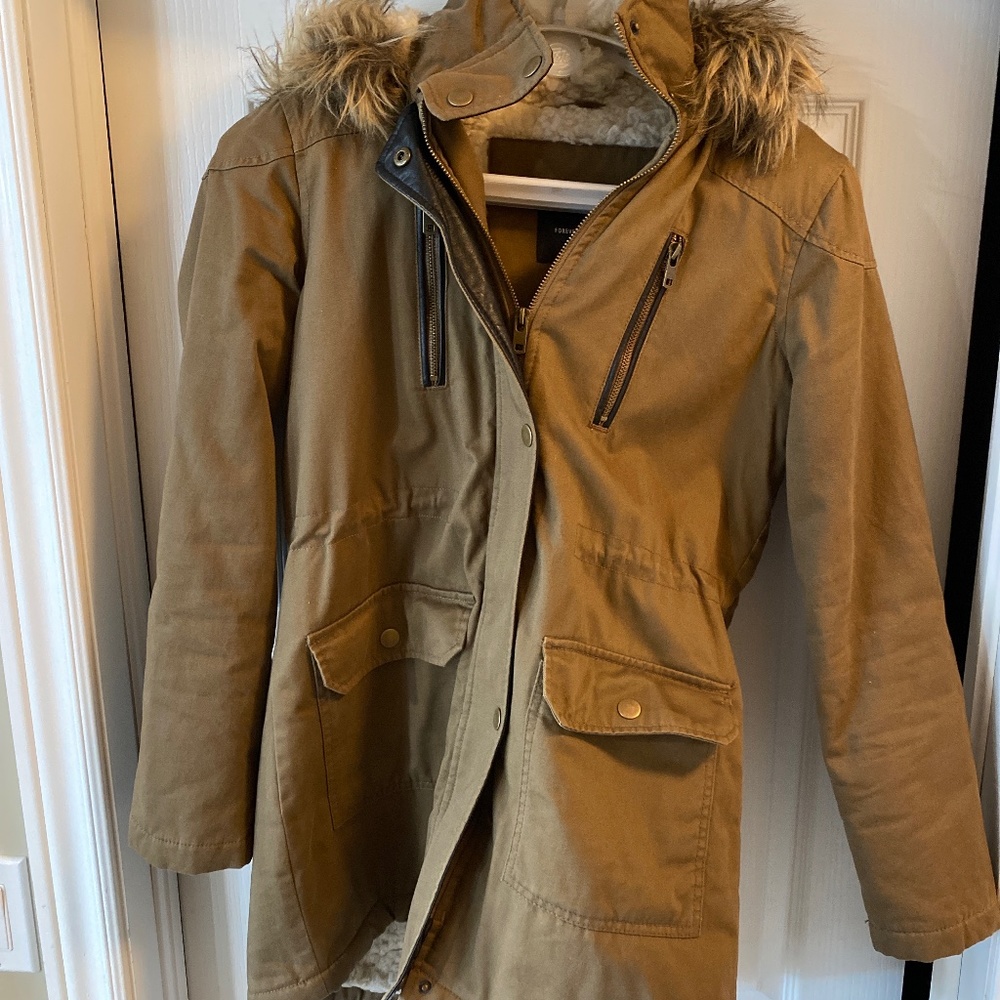 Warm winter Faux Fur trimmed hood jacket